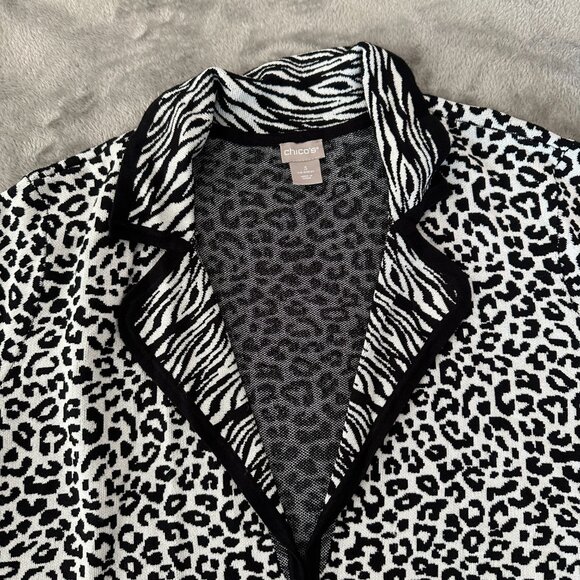 Chico's Sweater Cardigan 3 XL 16/18 Animal Print Zebra Cheetah Black White - Picture 3 of 9
